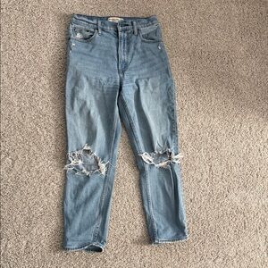 Abercrombie & Fitch Sky Blue Ripped Cropped Jeans